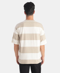 Super Combed Cotton Rich Striped Oversized T-Shirt - Pure Cashmere & Snow White