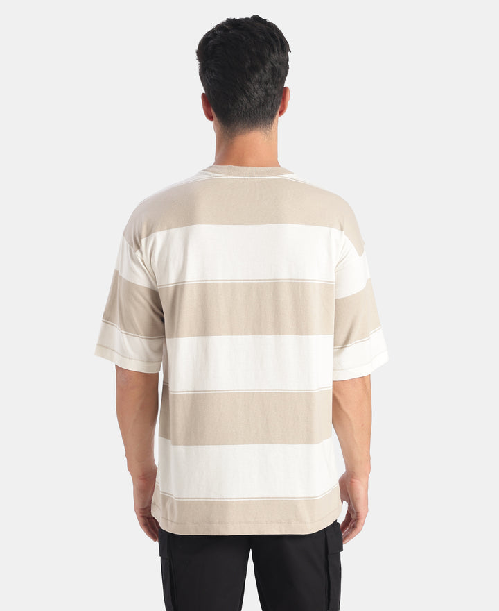 Super Combed Cotton Rich Striped Oversized T-Shirt - Pure Cashmere & Snow White