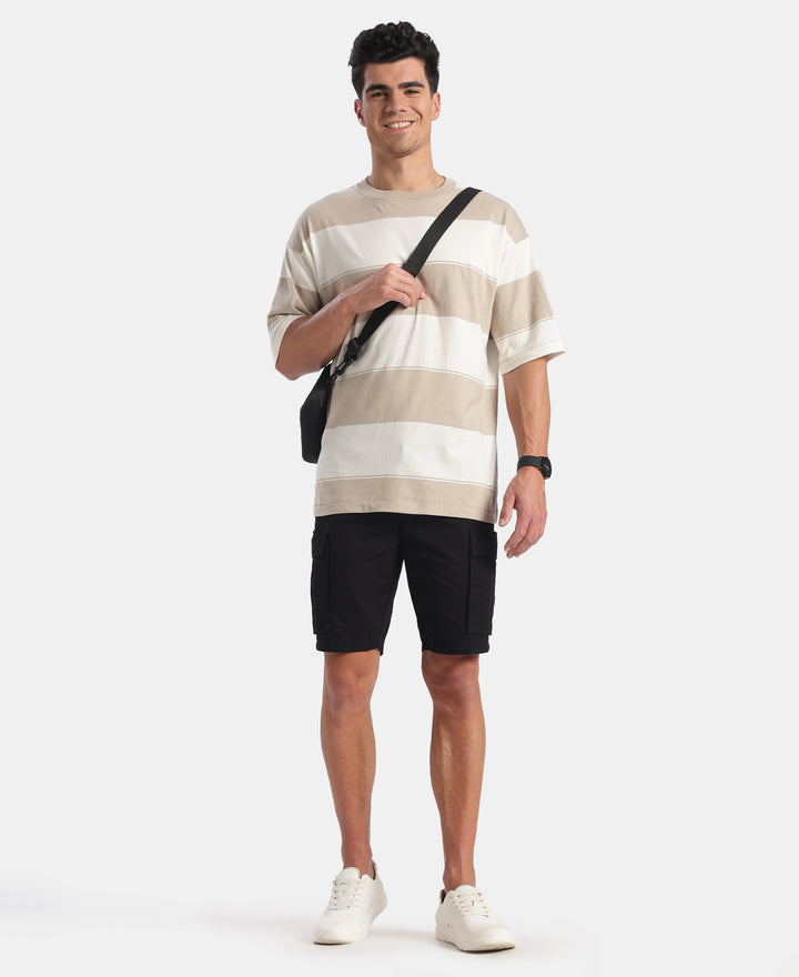 Super Combed Cotton Rich Striped Oversized T-Shirt - Pure Cashmere & Snow White