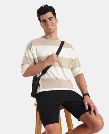 Super Combed Cotton Rich Striped Oversized T-Shirt - Pure Cashmere & Snow White