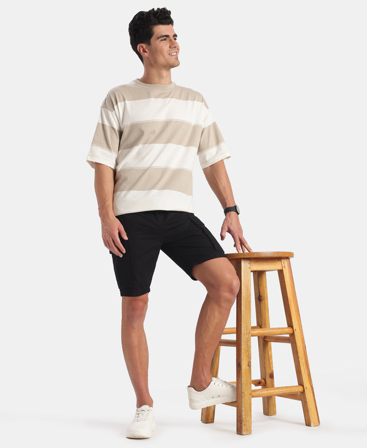 Super Combed Cotton Rich Striped Oversized T-Shirt - Pure Cashmere & Snow White