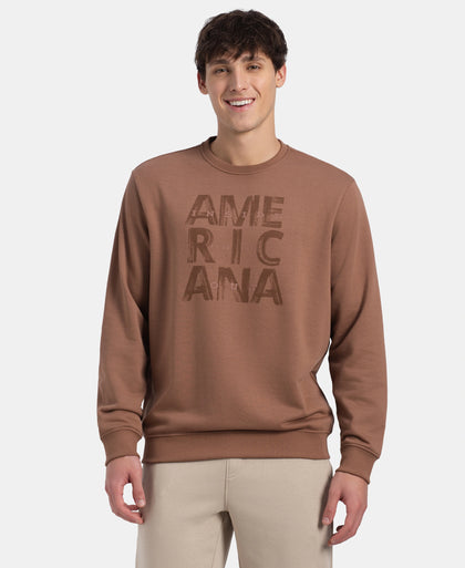 Super Combed Cotton Rich French Terry Printed Sweatshirt with Ribbed Cuffs - Acorn