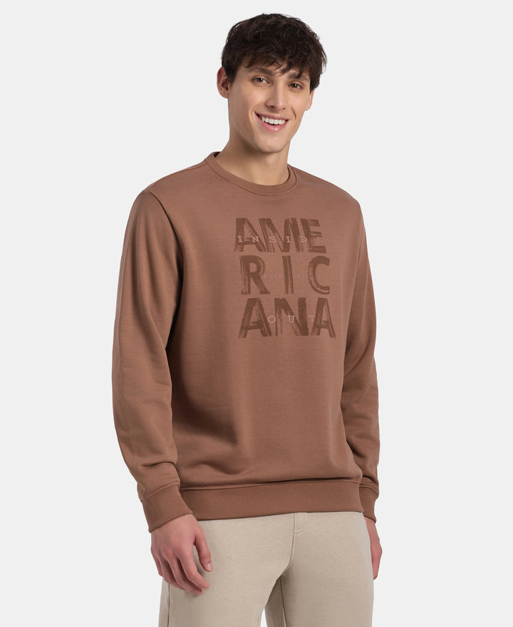 Super Combed Cotton Rich French Terry Printed Sweatshirt with Ribbed Cuffs - Acorn