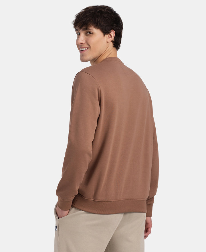Super Combed Cotton Rich French Terry Printed Sweatshirt with Ribbed Cuffs - Acorn