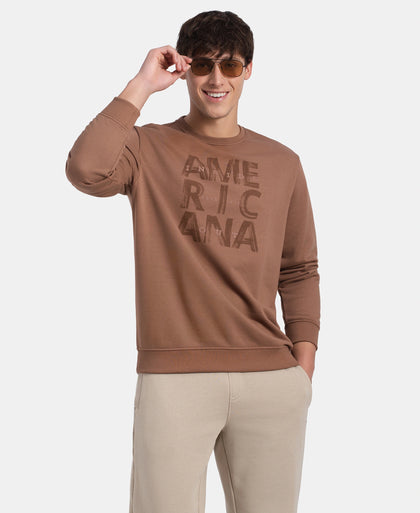 Super Combed Cotton Rich French Terry Printed Sweatshirt with Ribbed Cuffs - Acorn