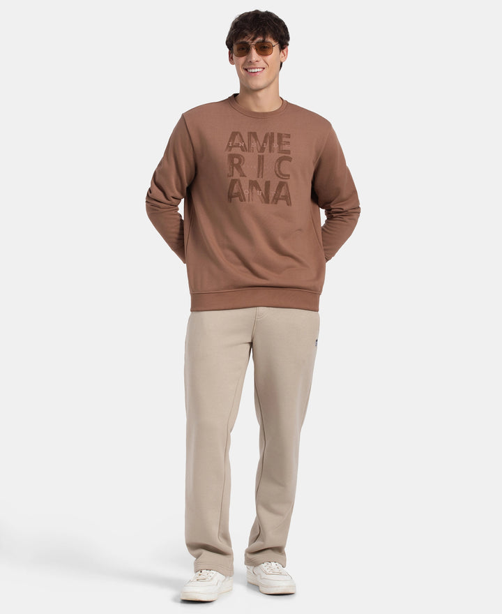 Super Combed Cotton Rich French Terry Printed Sweatshirt with Ribbed Cuffs - Acorn