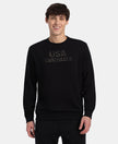 Super Combed Cotton Rich French Terry Printed Sweatshirt with Ribbed Cuffs - Black
