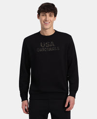 Super Combed Cotton Rich French Terry Printed Sweatshirt with Ribbed Cuffs - Black