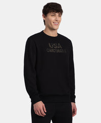 Super Combed Cotton Rich French Terry Printed Sweatshirt with Ribbed Cuffs - Black