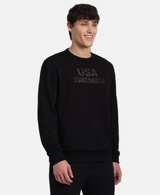 Super Combed Cotton Rich French Terry Printed Sweatshirt with Ribbed Cuffs - Black