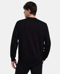 Super Combed Cotton Rich French Terry Printed Sweatshirt with Ribbed Cuffs - Black