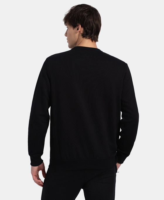 Super Combed Cotton Rich French Terry Printed Sweatshirt with Ribbed Cuffs - Black