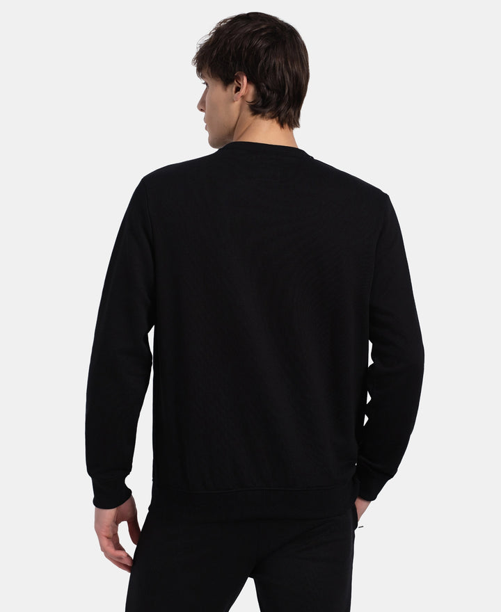 Super Combed Cotton Rich French Terry Printed Sweatshirt with Ribbed Cuffs - Black