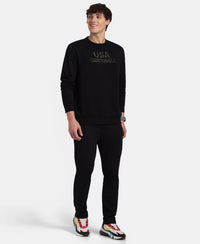 Super Combed Cotton Rich French Terry Printed Sweatshirt with Ribbed Cuffs - Black