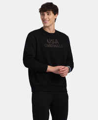 Super Combed Cotton Rich French Terry Printed Sweatshirt with Ribbed Cuffs - Black