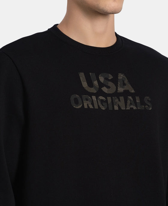 Super Combed Cotton Rich French Terry Printed Sweatshirt with Ribbed Cuffs - Black