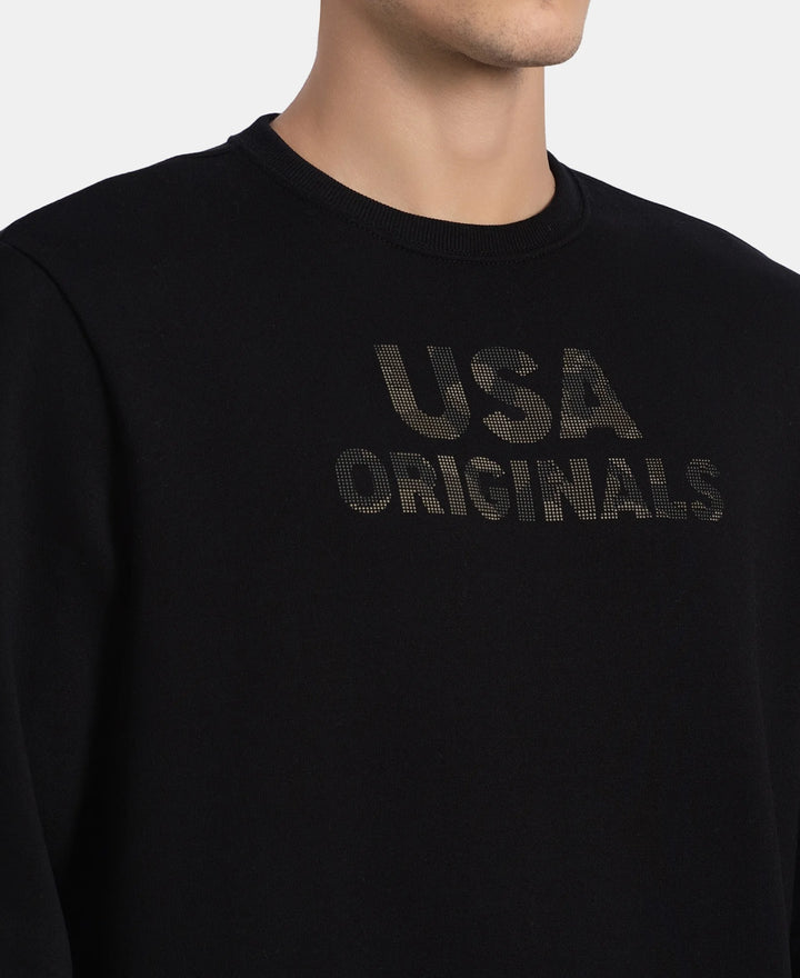 Super Combed Cotton Rich French Terry Printed Sweatshirt with Ribbed Cuffs - Black