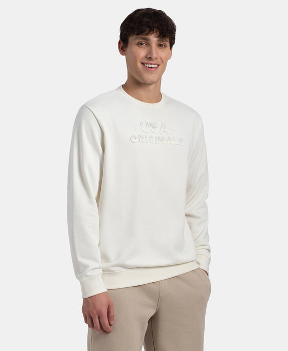 Super Combed Cotton Rich French Terry Printed Sweatshirt with Ribbed Cuffs - Cannaoli Cream