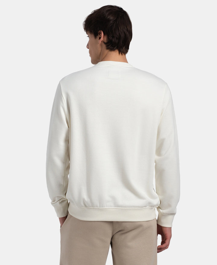 Super Combed Cotton Rich French Terry Printed Sweatshirt with Ribbed Cuffs - Cannaoli Cream