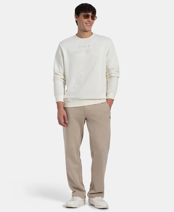 Super Combed Cotton Rich French Terry Printed Sweatshirt with Ribbed Cuffs - Cannaoli Cream