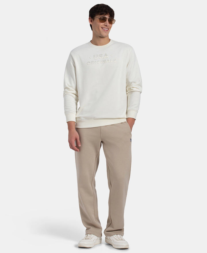 Super Combed Cotton Rich French Terry Printed Sweatshirt with Ribbed Cuffs - Cannaoli Cream