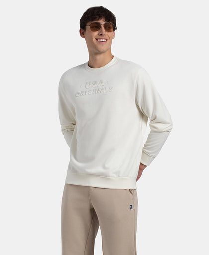 Super Combed Cotton Rich French Terry Printed Sweatshirt with Ribbed Cuffs - Cannaoli Cream