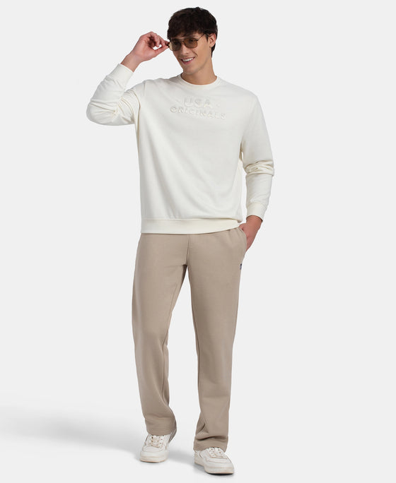 Super Combed Cotton Rich French Terry Printed Sweatshirt with Ribbed Cuffs - Cannaoli Cream