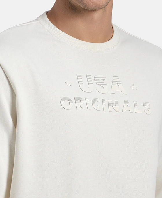 Super Combed Cotton Rich French Terry Printed Sweatshirt with Ribbed Cuffs - Cannaoli Cream