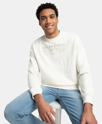 Super Combed Cotton Rich French Terry Printed Sweatshirt with Ribbed Cuffs - Cannaoli Cream