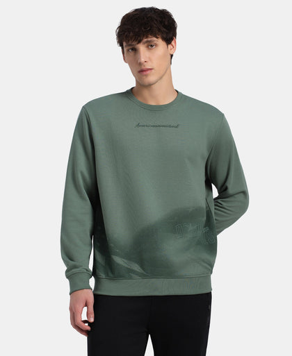 Super Combed Cotton Rich French Terry Printed Sweatshirt with Ribbed Cuffs - Dark Forest