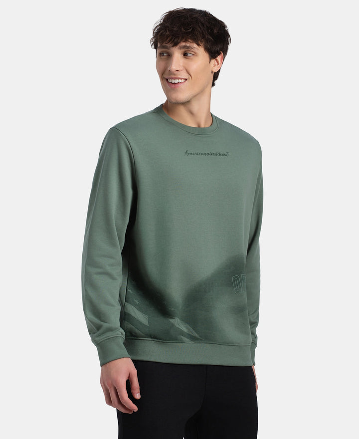 Super Combed Cotton Rich French Terry Printed Sweatshirt with Ribbed Cuffs - Dark Forest