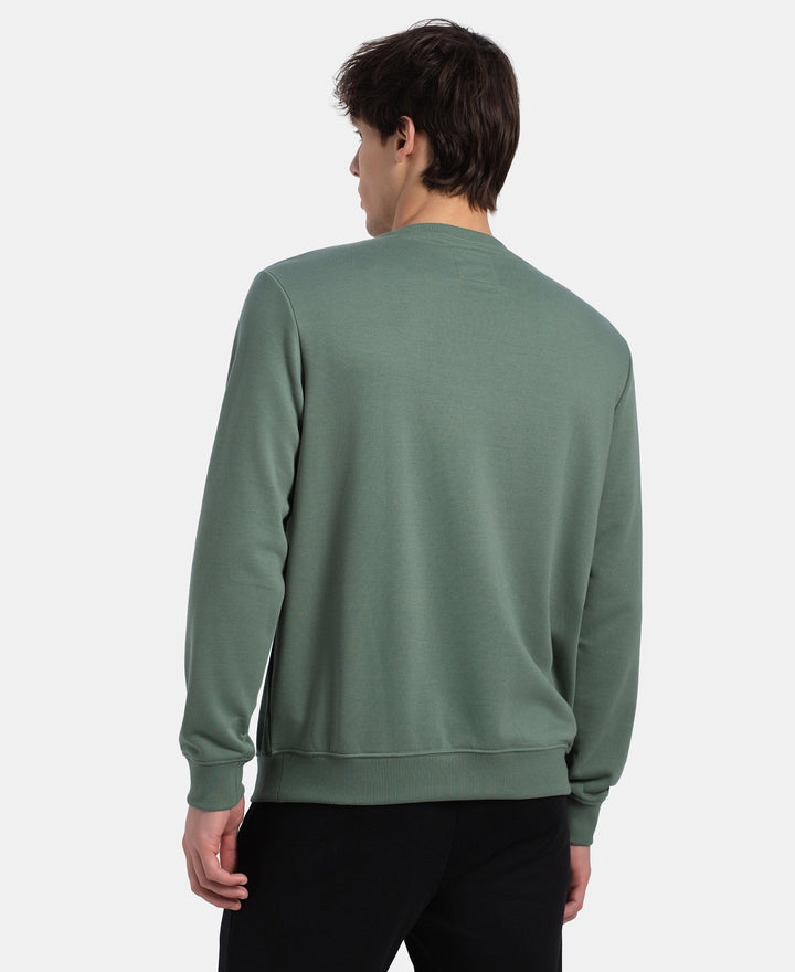 Super Combed Cotton Rich French Terry Printed Sweatshirt with Ribbed Cuffs - Dark Forest