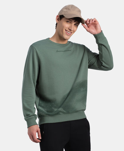 Super Combed Cotton Rich French Terry Printed Sweatshirt with Ribbed Cuffs - Dark Forest