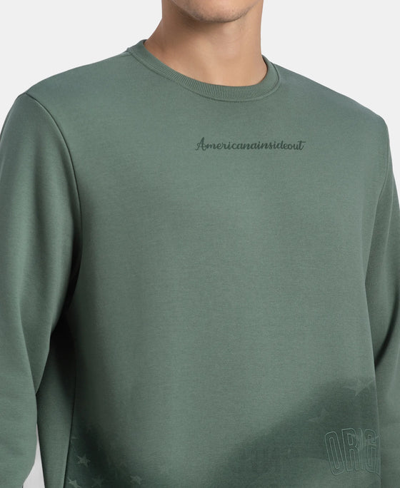 Super Combed Cotton Rich French Terry Printed Sweatshirt with Ribbed Cuffs - Dark Forest