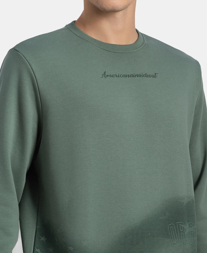 Super Combed Cotton Rich French Terry Printed Sweatshirt with Ribbed Cuffs - Dark Forest