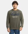 Super Combed Cotton Rich French Terry Printed Sweatshirt with Ribbed Cuffs - Deep Olive-1