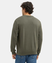 Super Combed Cotton Rich French Terry Printed Sweatshirt with Ribbed Cuffs - Deep Olive-3