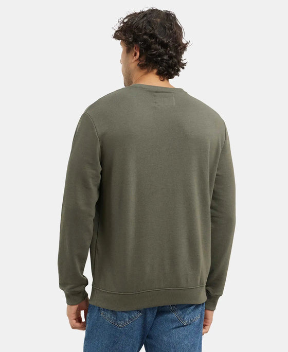Super Combed Cotton Rich French Terry Printed Sweatshirt with Ribbed Cuffs - Deep Olive-3