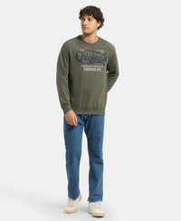 Super Combed Cotton Rich French Terry Printed Sweatshirt with Ribbed Cuffs - Deep Olive-6
