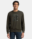 Super Combed Cotton Rich French Terry Printed Sweatshirt with Ribbed Cuffs - Deep Olive