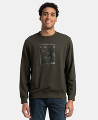 Super Combed Cotton Rich French Terry Printed Sweatshirt with Ribbed Cuffs - Deep Olive