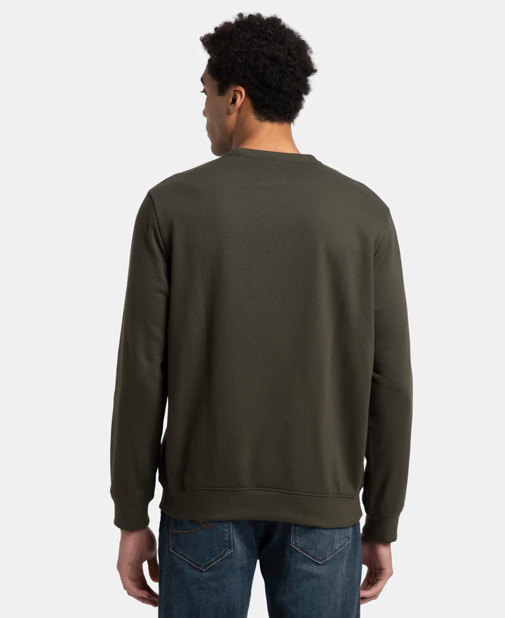 Super Combed Cotton Rich French Terry Printed Sweatshirt with Ribbed Cuffs - Deep Olive