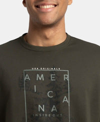 Super Combed Cotton Rich French Terry Printed Sweatshirt with Ribbed Cuffs - Deep Olive