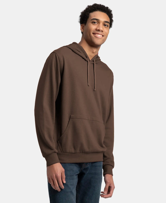 Super Combed Cotton Rich French Terry Hoodie Sweatshirt with Ribbed Cuffs - Dark Khaki