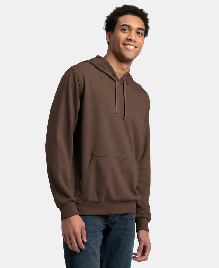 Super Combed Cotton Rich French Terry Hoodie Sweatshirt with Ribbed Cuffs - Dark Khaki