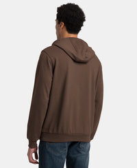 Super Combed Cotton Rich French Terry Hoodie Sweatshirt with Ribbed Cuffs - Dark Khaki
