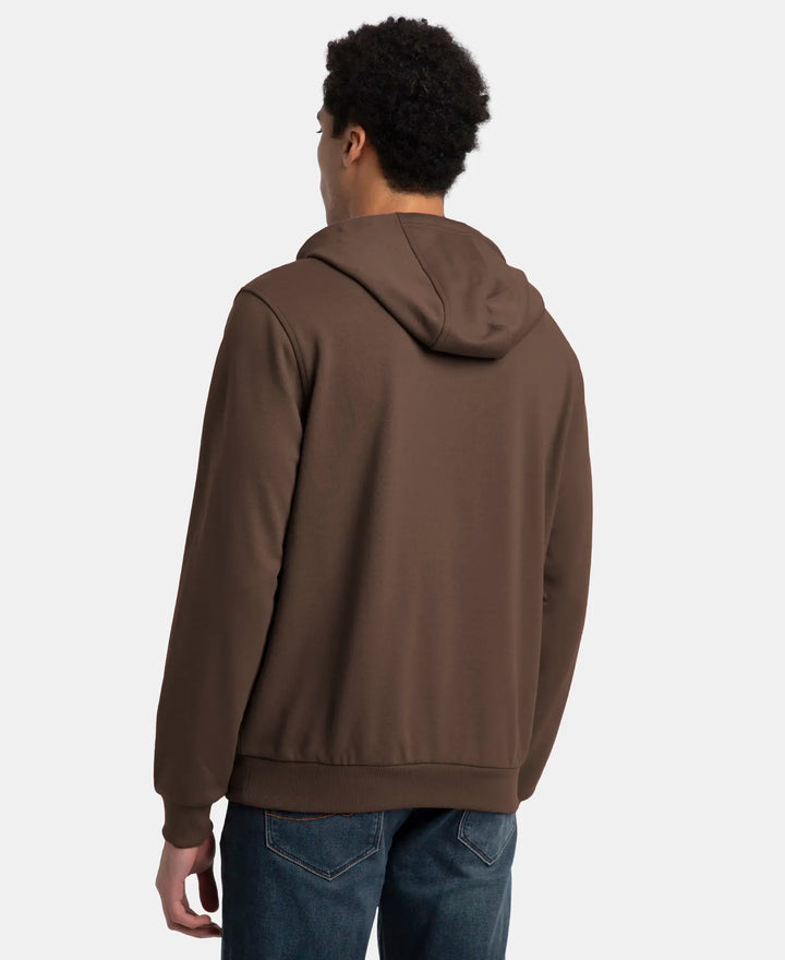 Super Combed Cotton Rich French Terry Hoodie Sweatshirt with Ribbed Cuffs - Dark Khaki