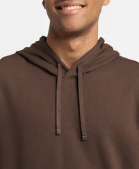 Super Combed Cotton Rich French Terry Hoodie Sweatshirt with Ribbed Cuffs - Dark Khaki