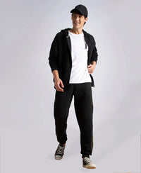 Super Combed Cotton Rich Fleece Fabric Regular Fit Jogger with Zipper Pockets - Black