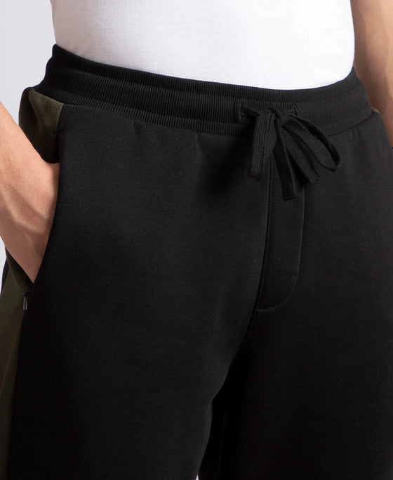 Super Combed Cotton Rich Fleece Fabric Regular Fit Jogger with Zipper Pockets - Black